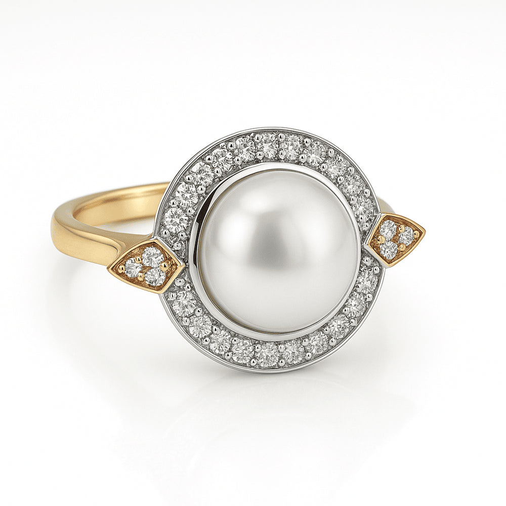 9ct Yellow, Rose & White Gold Ring with Pink Diamonds & Mabe Pearl