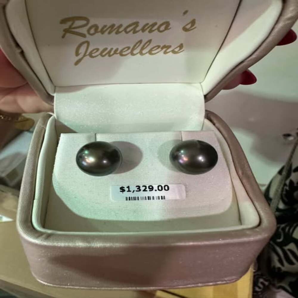 9ct Yellow Gold, 15mm Round Tahitian Pearls, Pair Stud Back Earrings