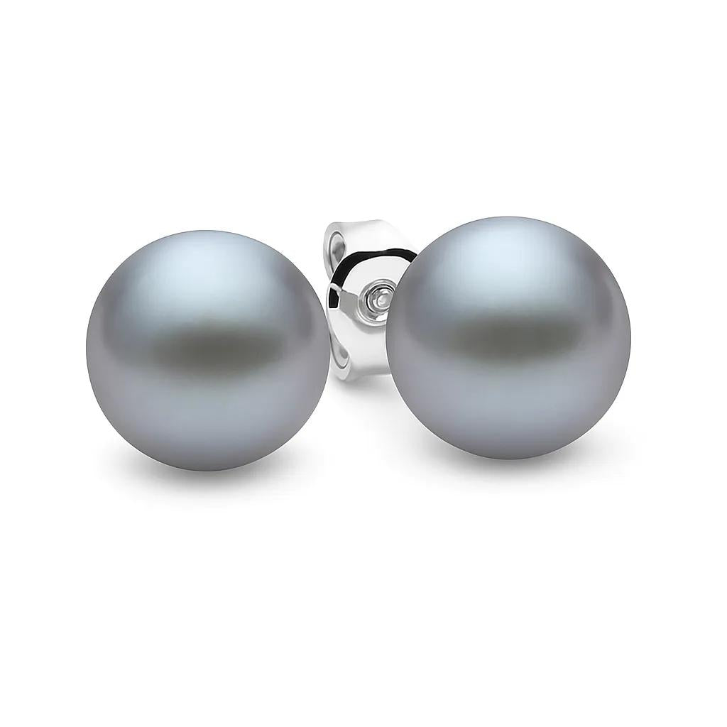 Sterling Silver Round Grey Freshwater Pearl Stud Earrings – 8–8.5mm