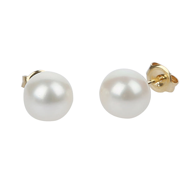 9ct Yellow Gold, WH F/W Pearl, Studs, Round: 5-5.5mm