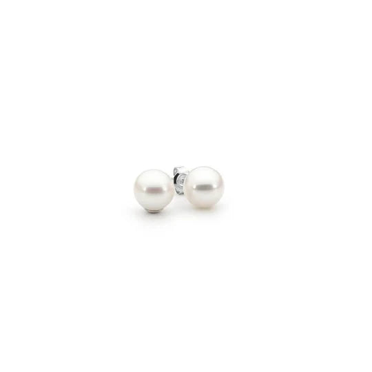 S.Silver, WH F/W Pearl, Studs, Round: 7.5-8mm