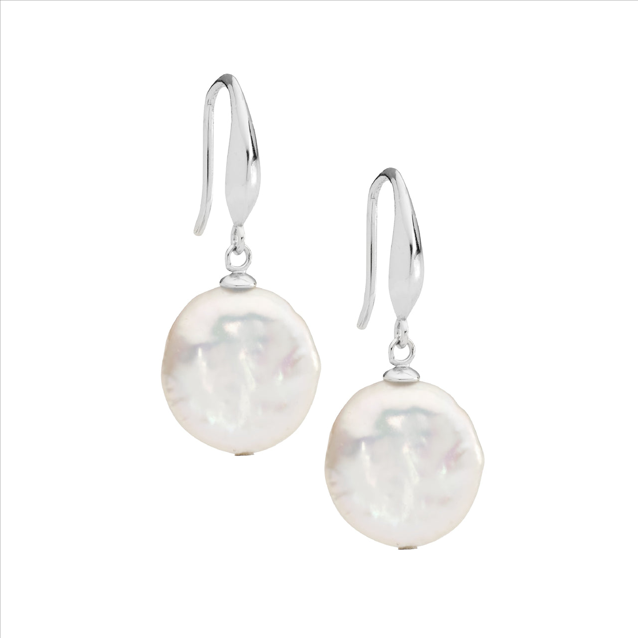 Sterling Silver 12mm Freshwater Coin Pearl Earrings on Shepherd Hook