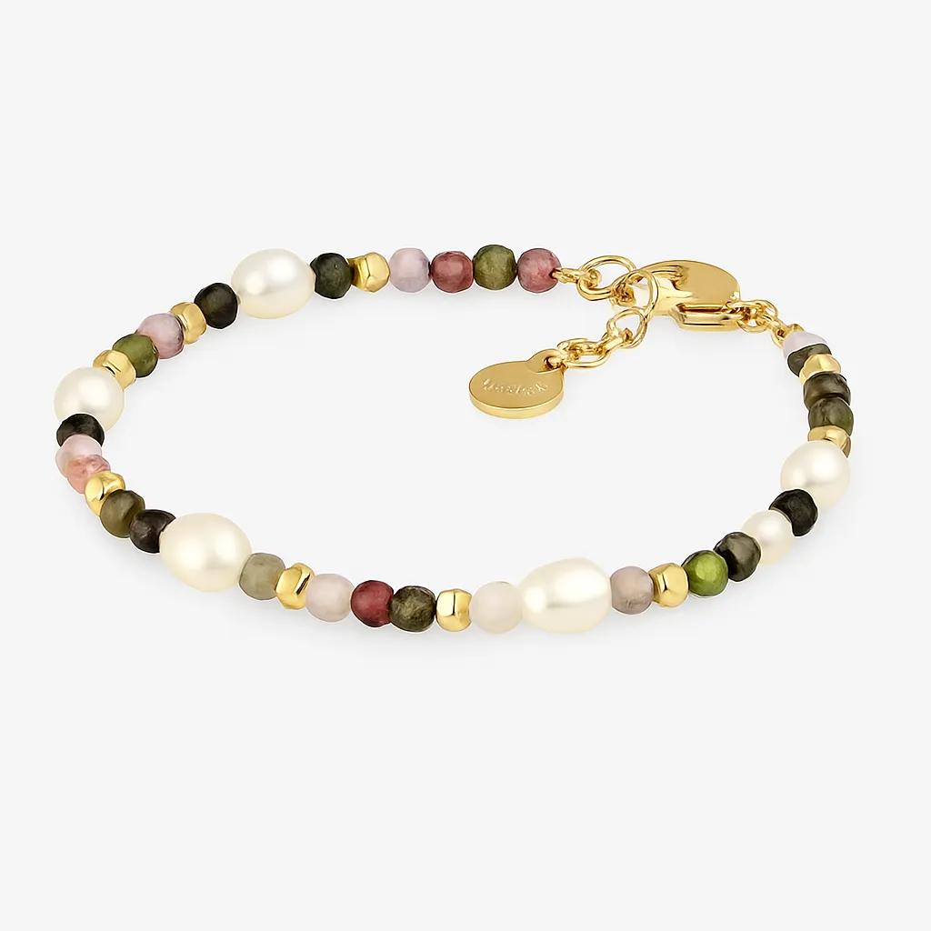 Stainless Steel Tourmaline & Freshwater Pearl 17.5cm Bracelet