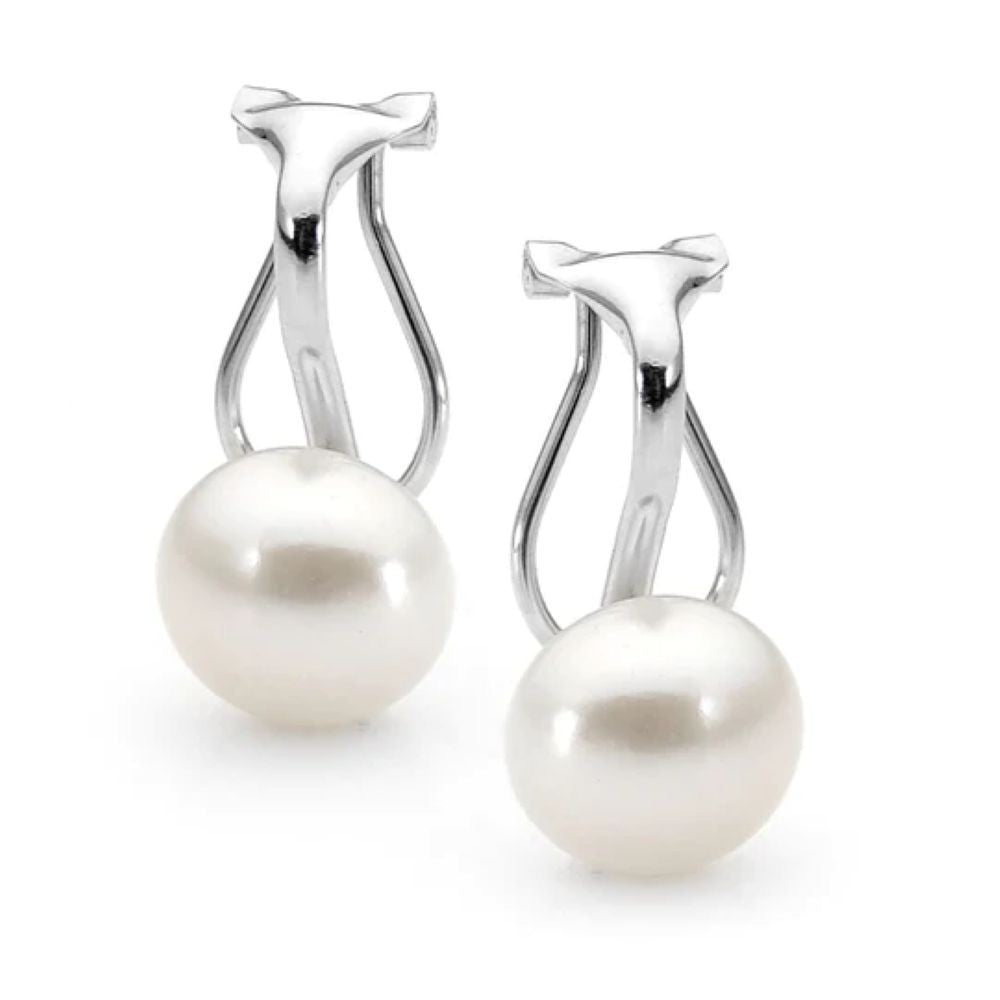 Sterling Silver White Freshwater Pearl Button Clip-On Earrings – 9mm