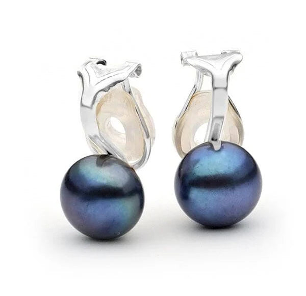 S/Silver Dyed Black Button FWP 9mm clip-on earrings