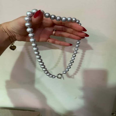 Sterling Silver Euro Bolt 10-11mm Grey Freshwater Pearl Necklace (45cm)