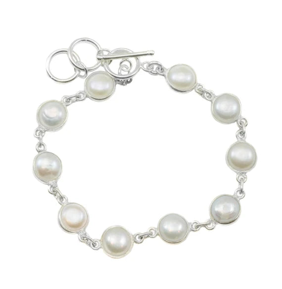 Sterling Silver White Mabe Pearl Small Bracelet (19.5cm)