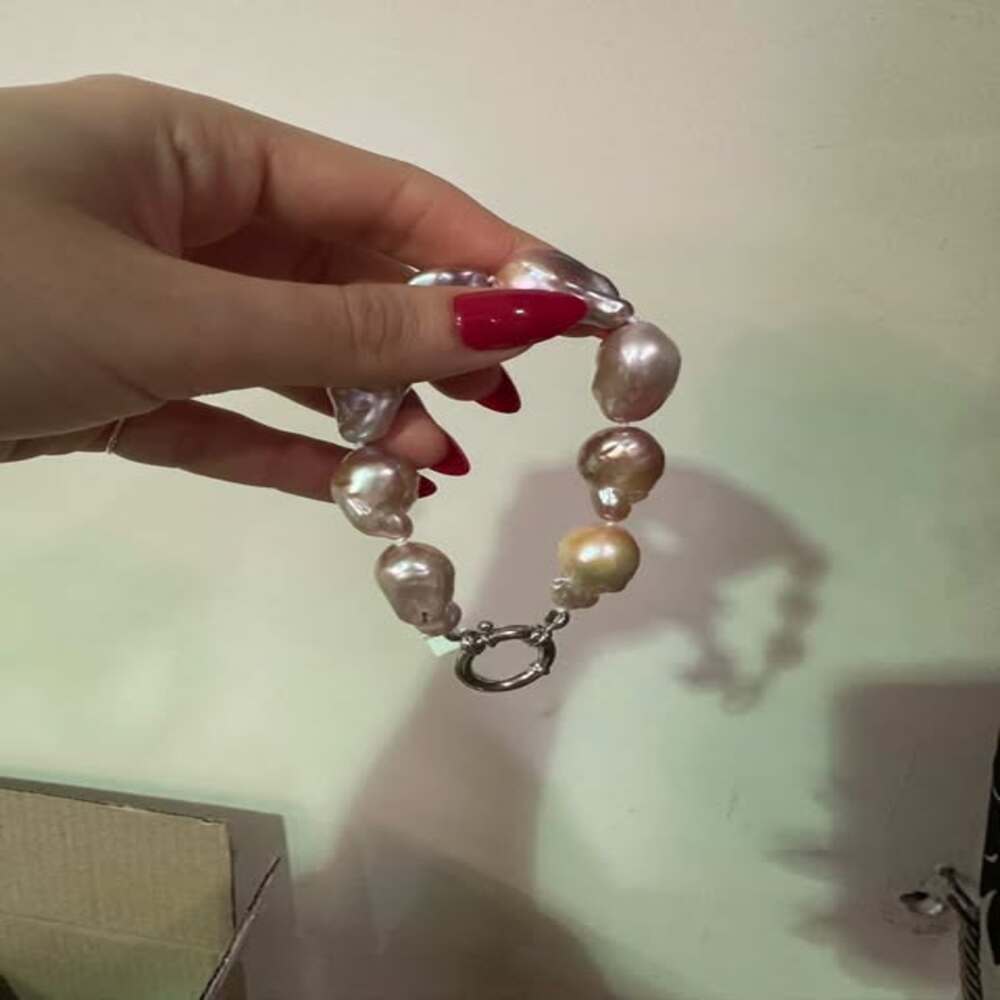 S/S Euro Bolt Pink Baroque Braclet, 20.5cm