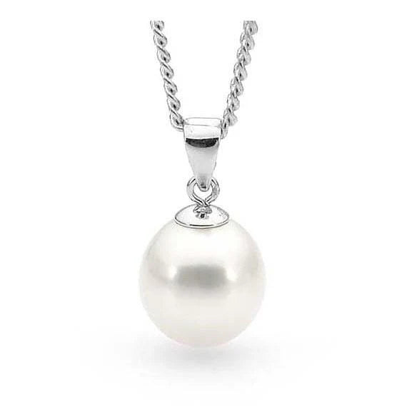 Sterling Silver White Drop 9.5-10.5mm Freshwater Pearl Pendant