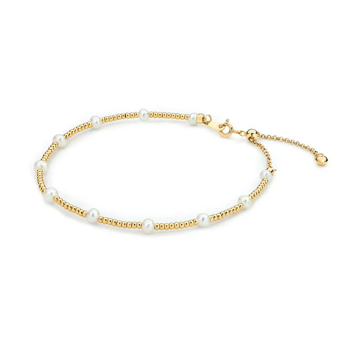 Goldie Bracelet – Sterling Silver with 14ct Yellow Gold Plated Beads & Freshwater Pearls
