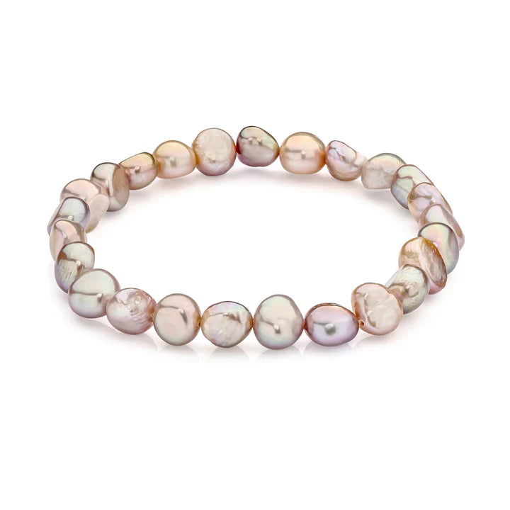 Audrey Multi-Colour Pearl Elastic Bracelet – White, Grey & Pink