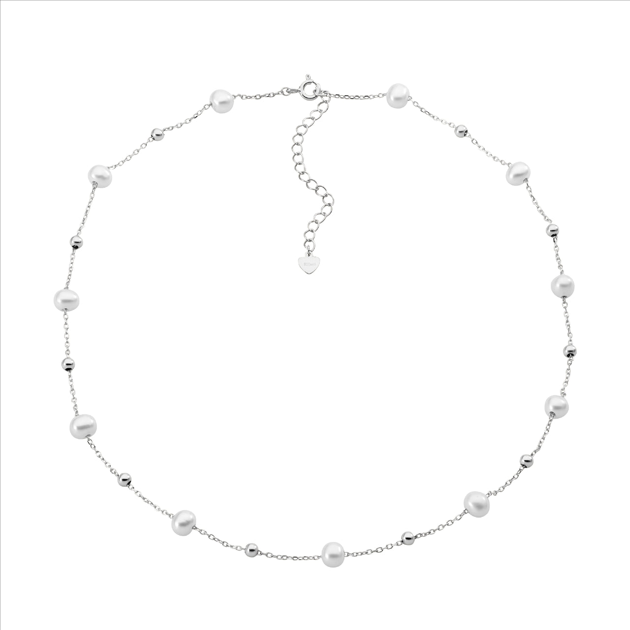 Sterling Silver Freshwater Pearl & Ball Necklace (40+5cm)