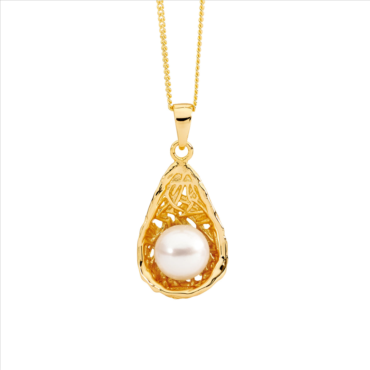 Sterling Silver Freshwater Pearl Weave Basket Pendant with Gold Plating