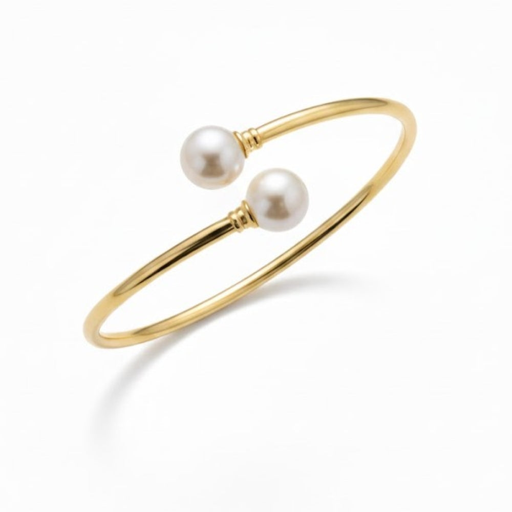 Sterling Silver Gold Plated Fresh Water Pearl Open End Hinge Bangle