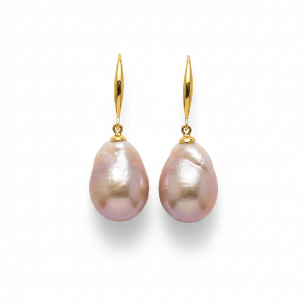 9CT Gold Pink Baroque Shepard Hook Earrings