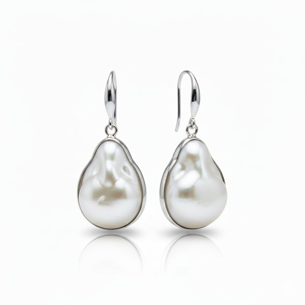 Sterling Silver Flat Baroque Shepard Hook Earrings