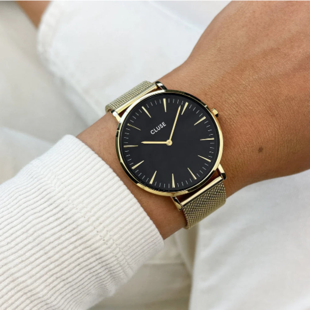 Boho Chic Watch Mesh, Black, Gold Colour