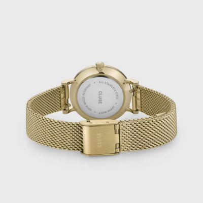 Boho Chic Petite Watch Mesh, White, Gold Colour