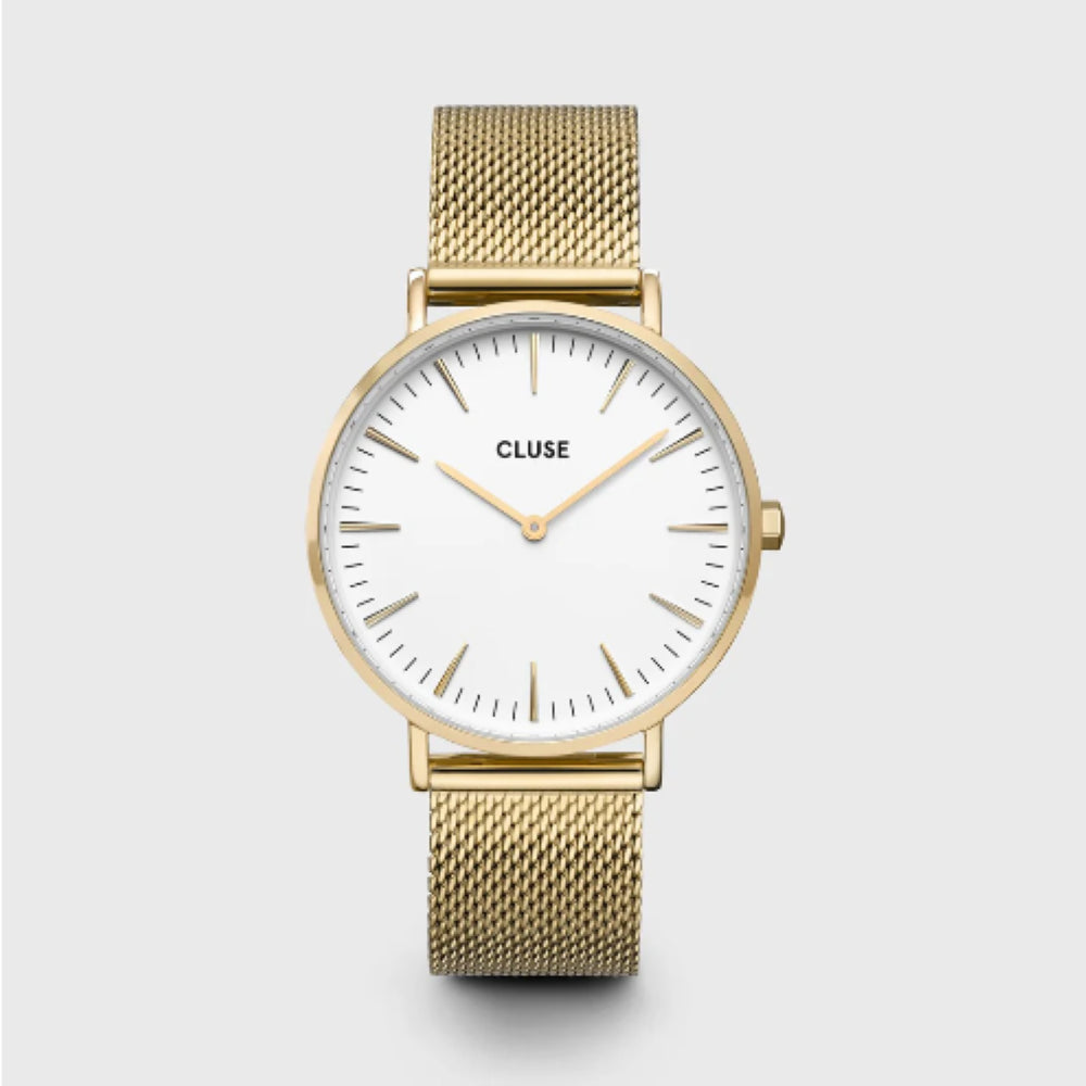 Boho Chic Watch Mesh, White, Gold Colour