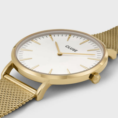 Boho Chic Watch Mesh, White, Gold Colour