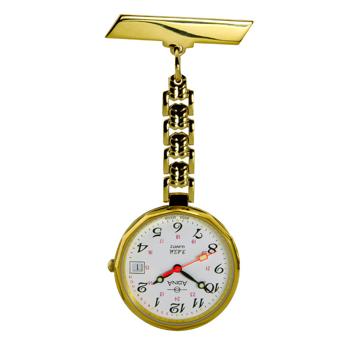Adina Gold Nurse Watch – Red Second Hand & Date
