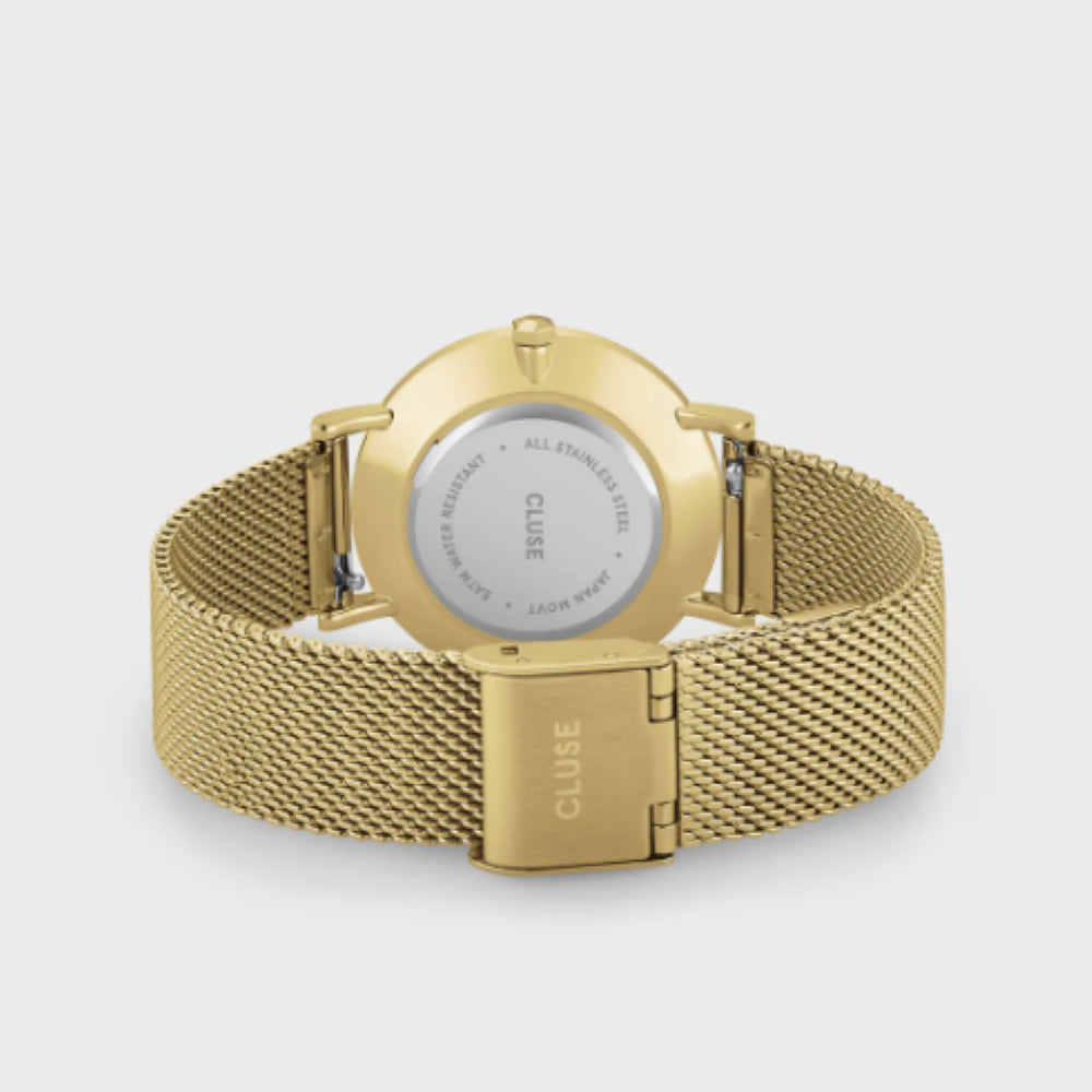 Minuit Watch Mesh, White, Gold Colour