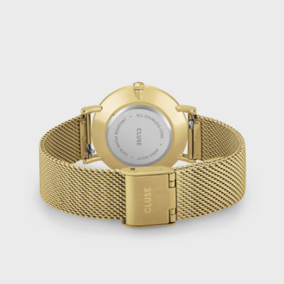 Minuit Watch Mesh, White, Gold Colour