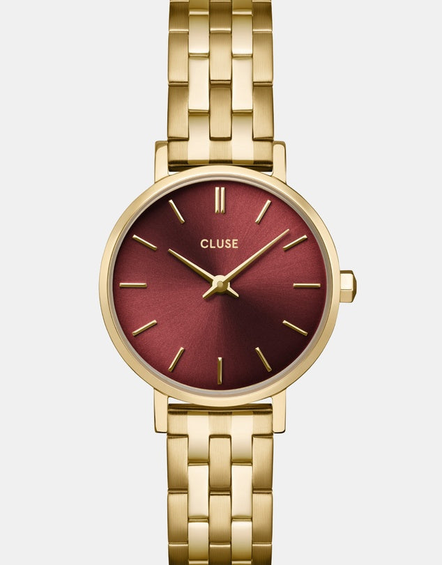 CLUSE Boho Chic Petite Dark Berry & Gold Link Watch