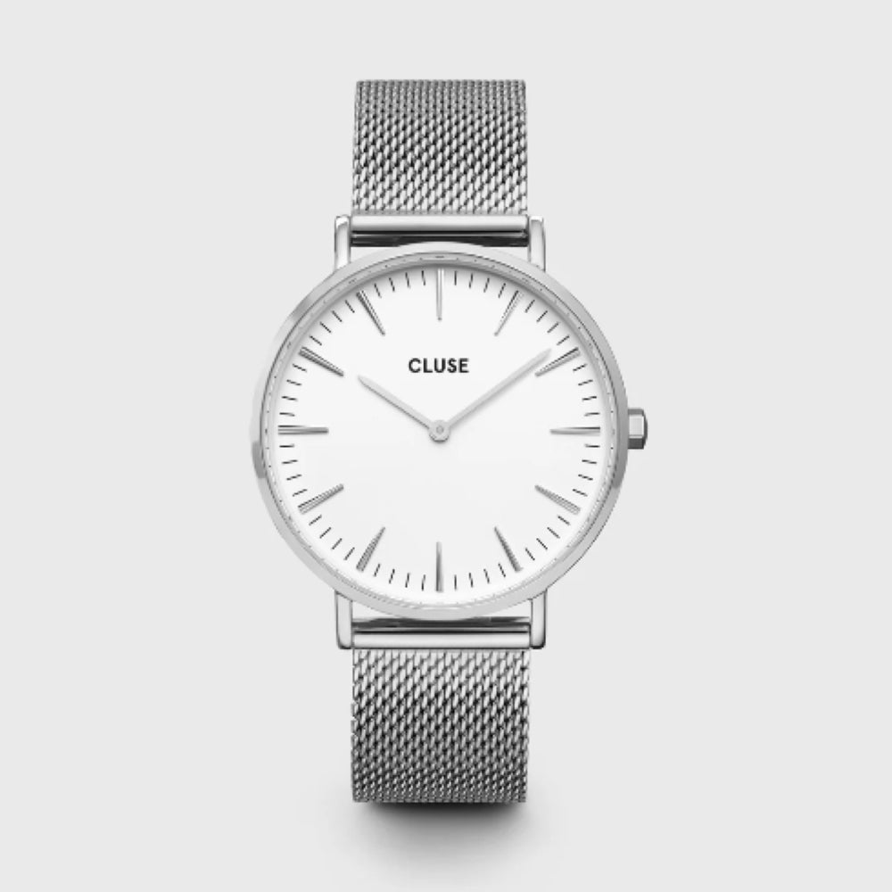 Boho Chic Watch Mesh, White, Silver Colour