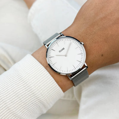 Boho Chic Watch Mesh, White, Silver Colour