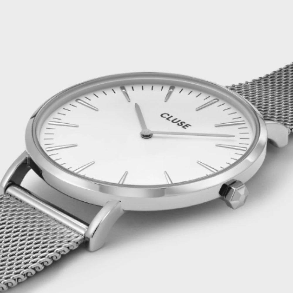 Boho Chic Watch Mesh, White, Silver Colour