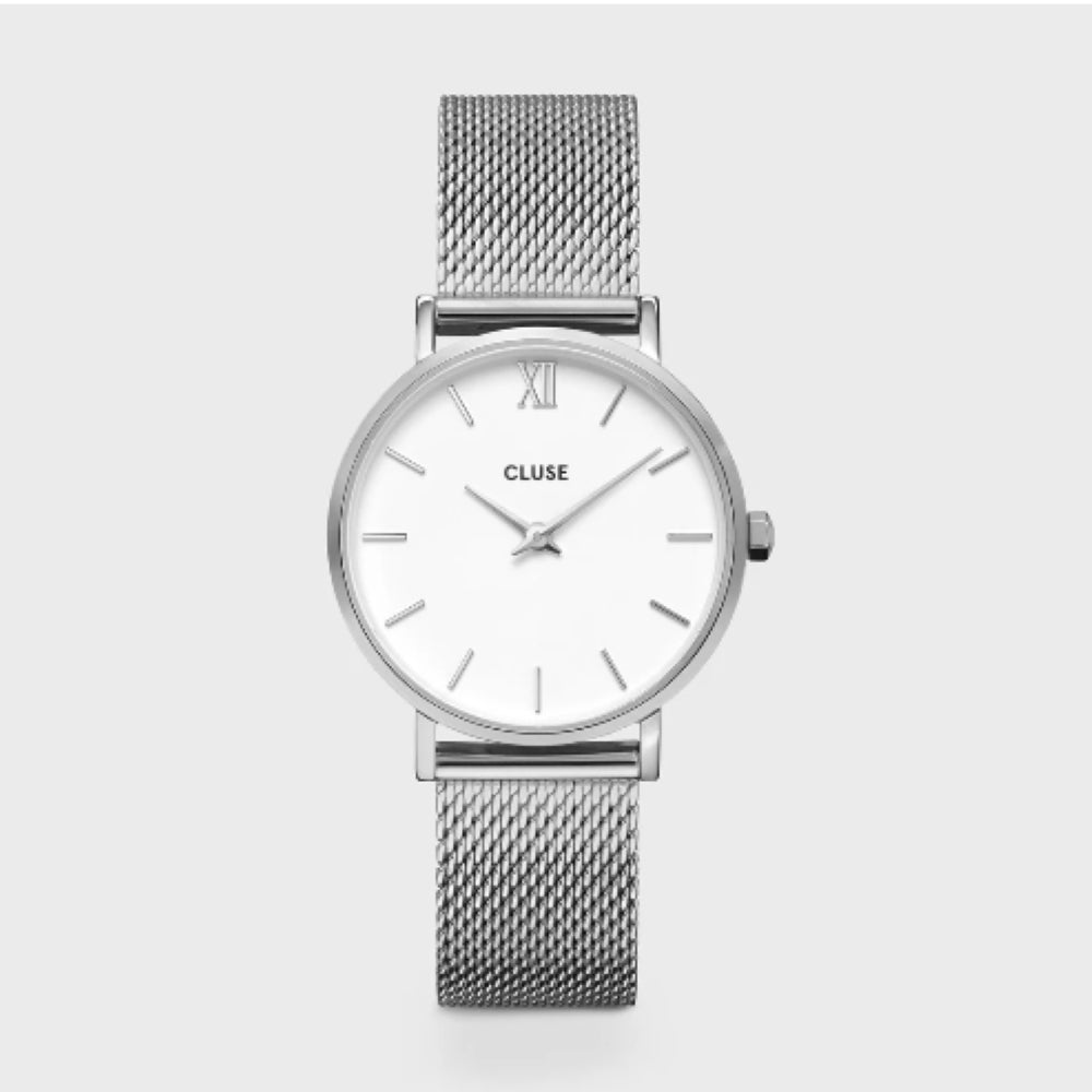 Minuit Watch Mesh, White, Silver Colour