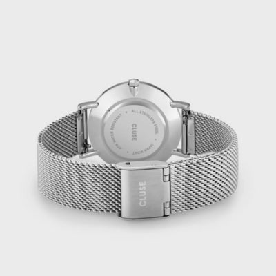 Minuit Watch Mesh, White, Silver Colour