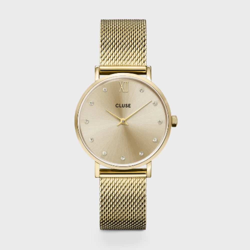 Minuit Watch Mesh Crystals, Full Gold Colour