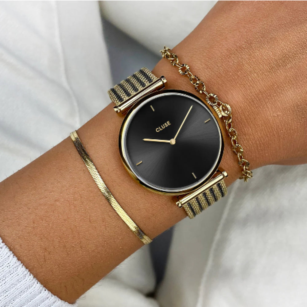 Triomphe Watch Mesh, Black, Gold colour