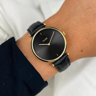 Triomphe Watch Leather, Black, Gold colour