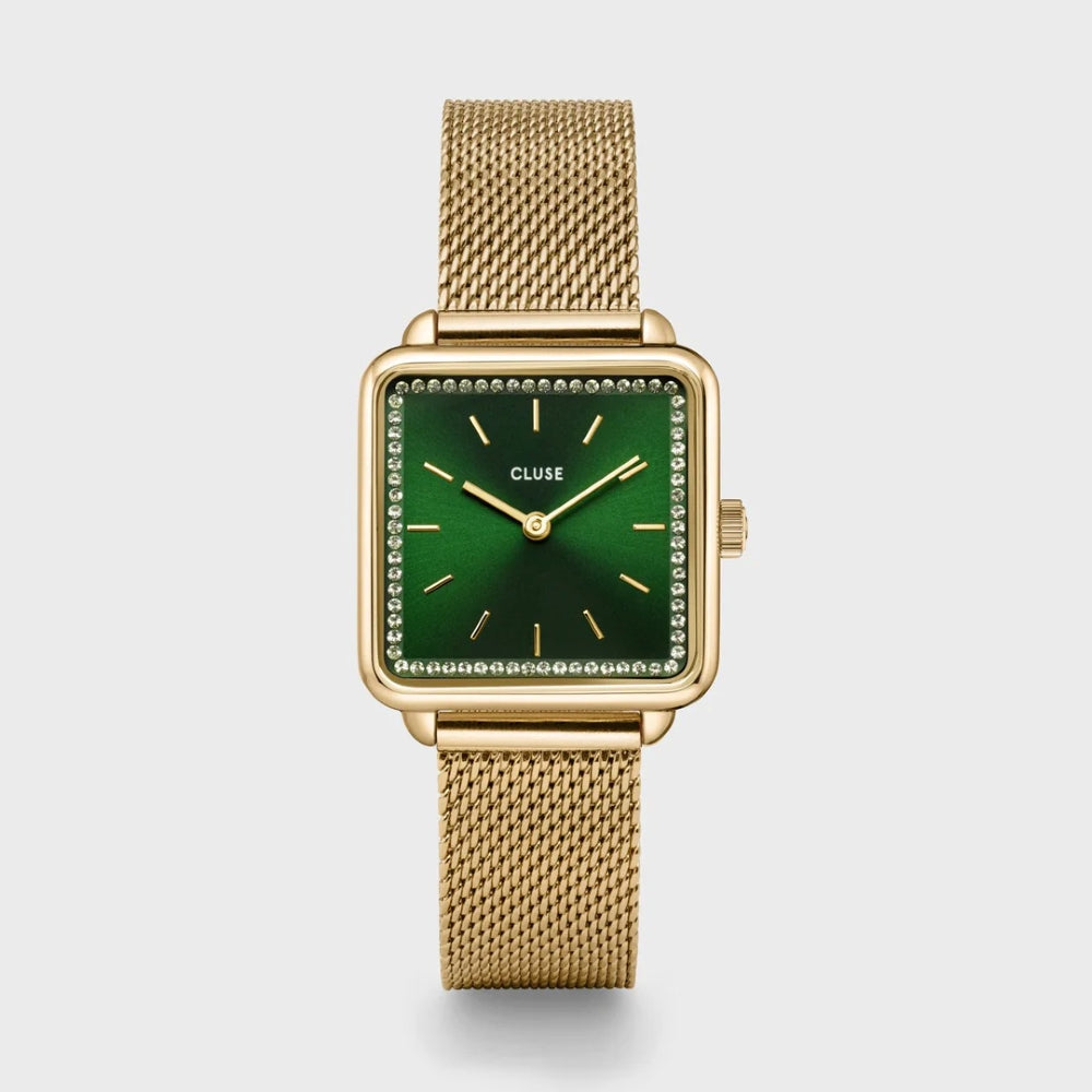 La Tétragone Watch Mesh stones Green, Gold Colour