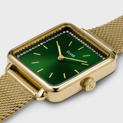La Tétragone Watch Mesh stones Green, Gold Colour