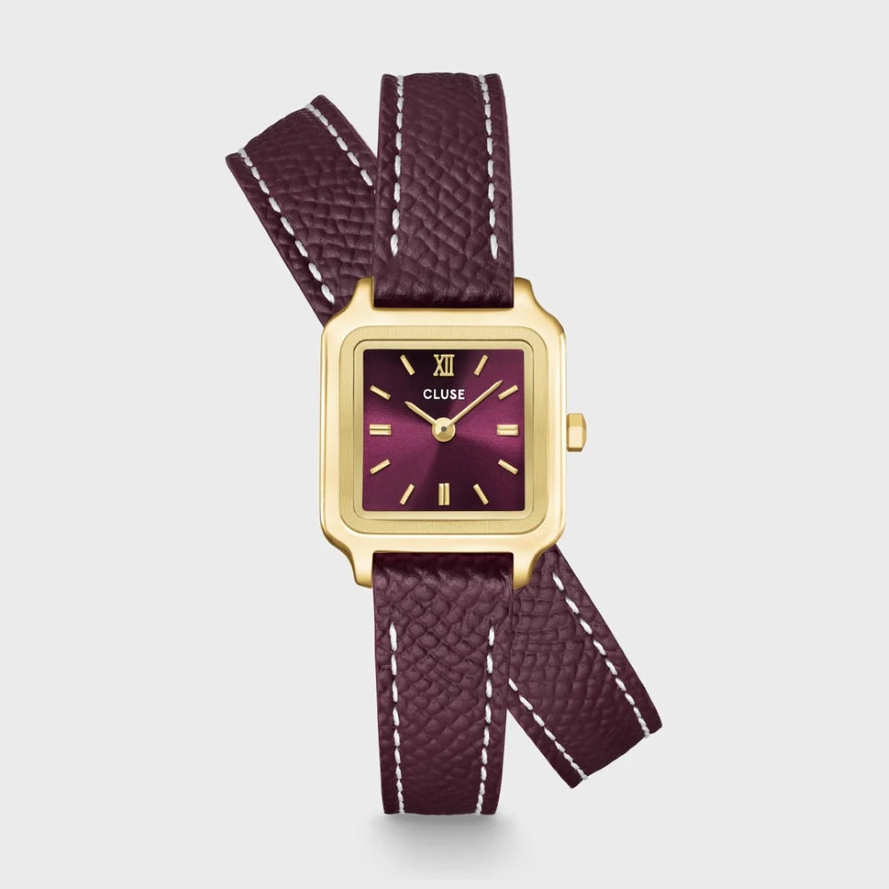 Gracieuse Mini Watch Double Leather, Wine, Gold Colour