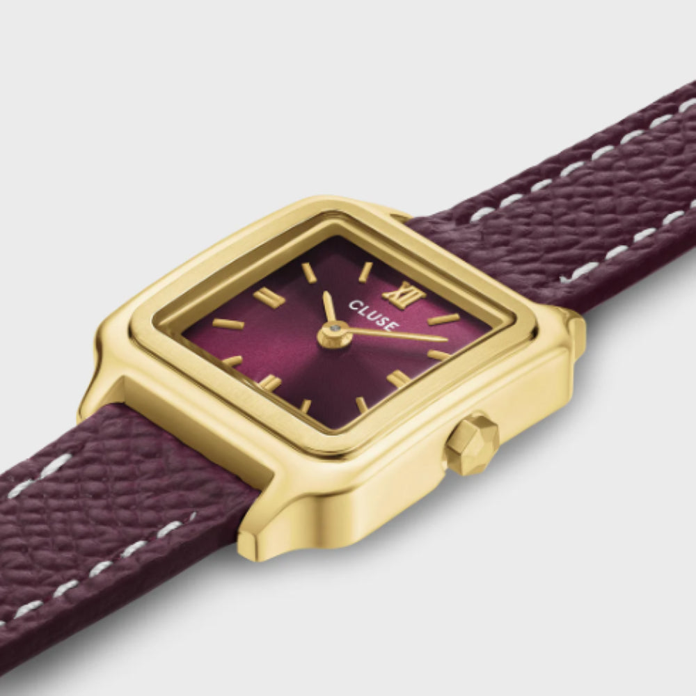 Gracieuse Mini Watch Double Leather, Wine, Gold Colour
