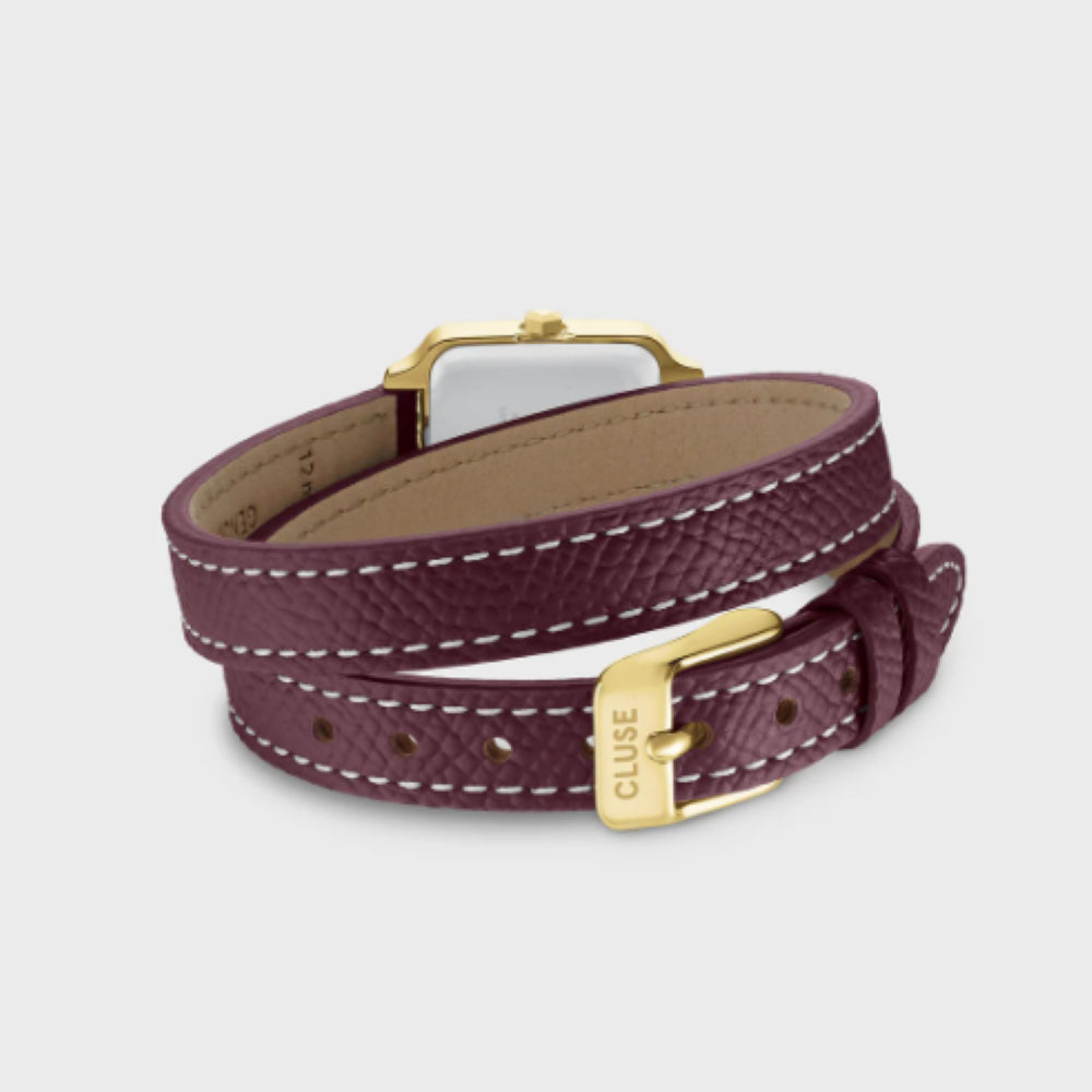 Gracieuse Mini Watch Double Leather, Wine, Gold Colour