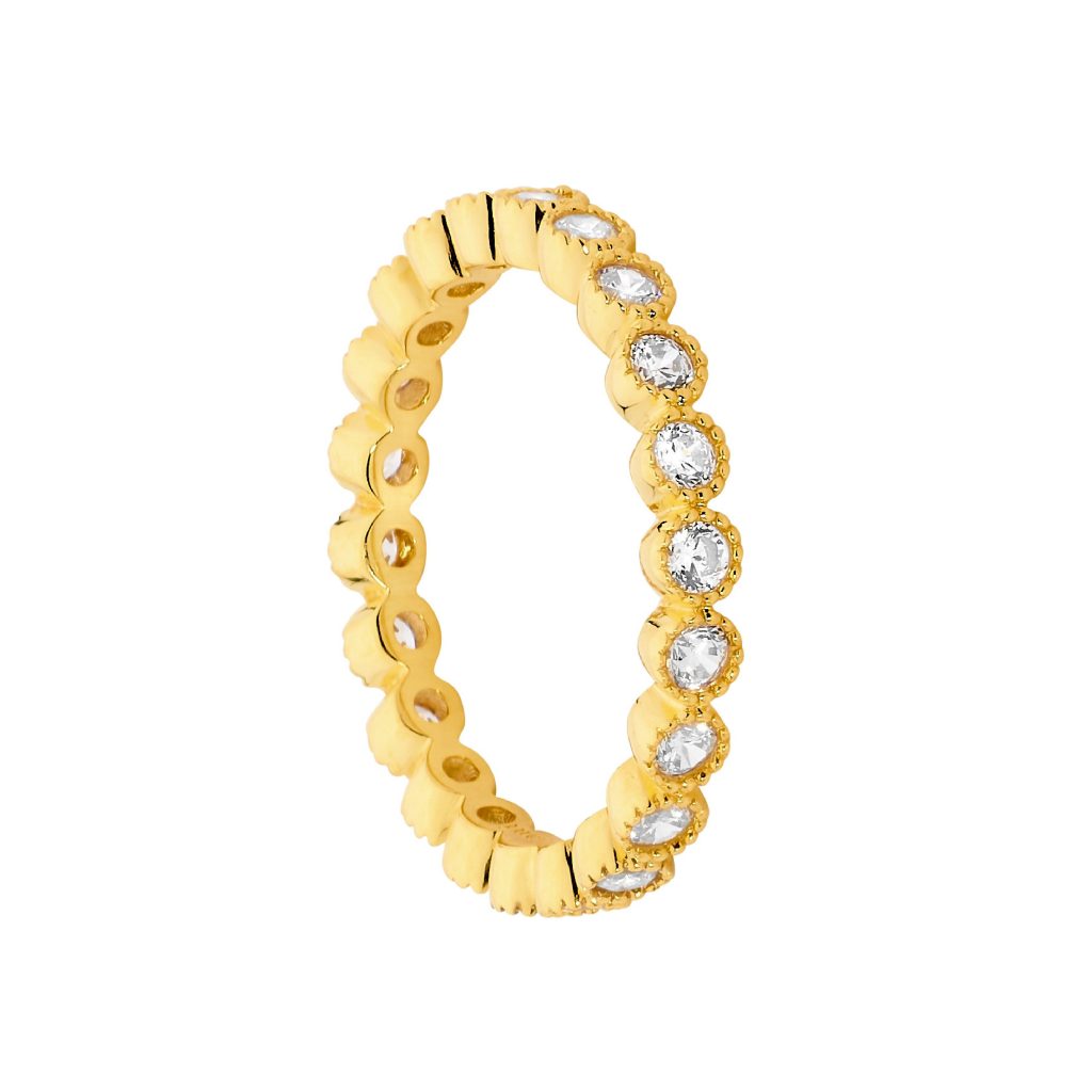 Sterling Silver Ring with Yellow/Gold Mill Set White Cubic Zirconia