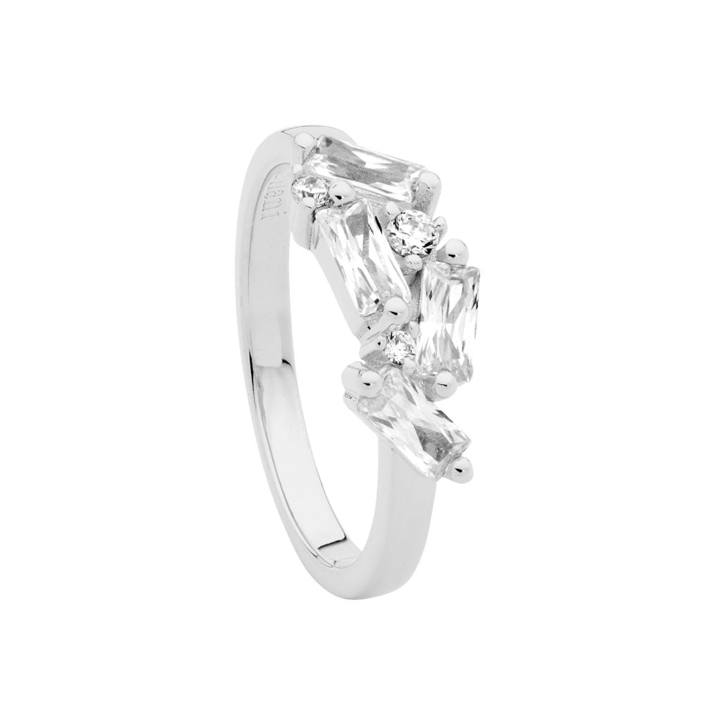 Ellani S/S, Staggered WH CZ, Ring, Size 8