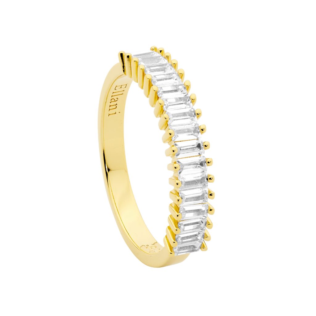 Ellani S/S, Y/G Baguette WH CZ, Ring, Size 8