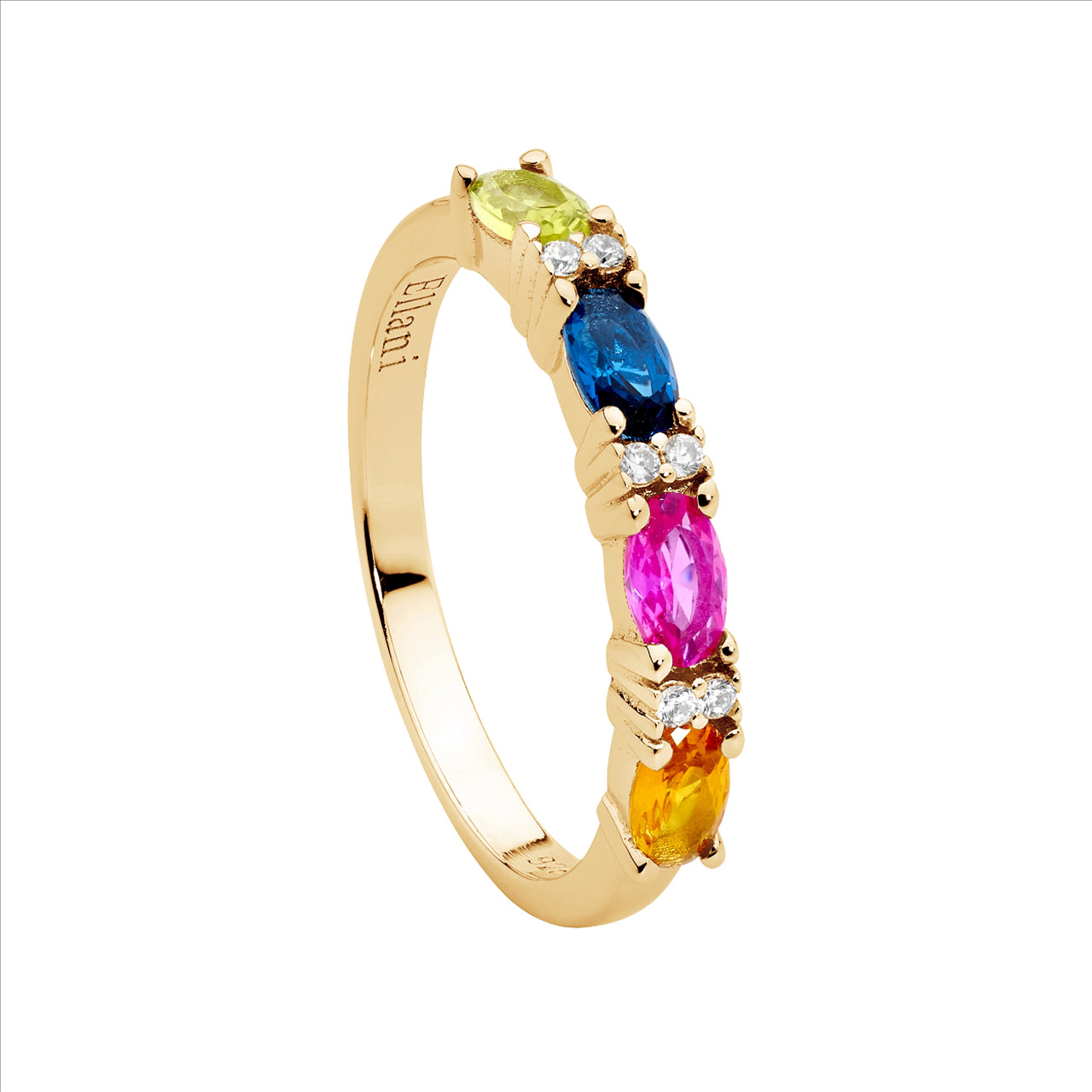 Sterling Silver Ring with Multi-Colour Oval & White Round Cubic Zirconia and Gold Plating