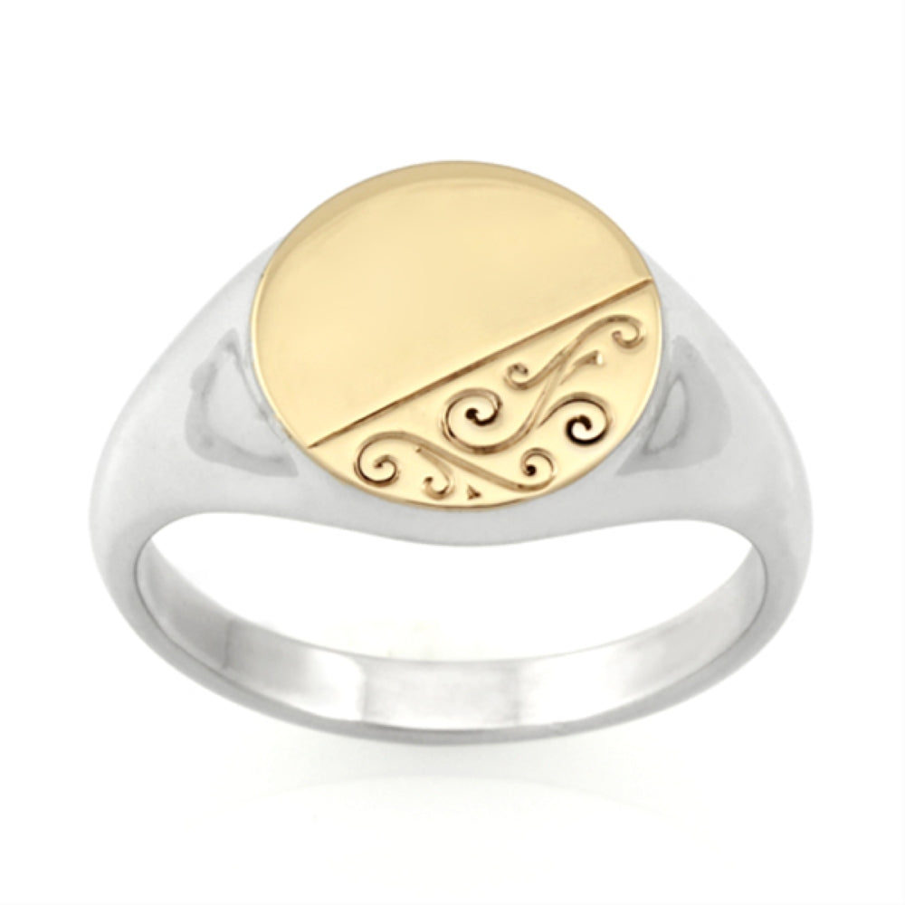 Sterling Silver and 9CT Gold Circle Gents Ring - Size 'U'