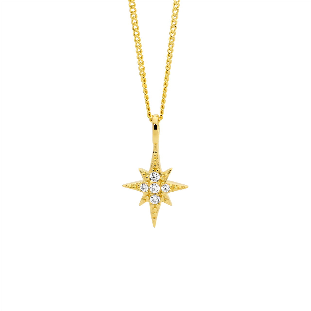 Sterling Silver Star Pendant with White Cubic Zirconia and Gold Plating