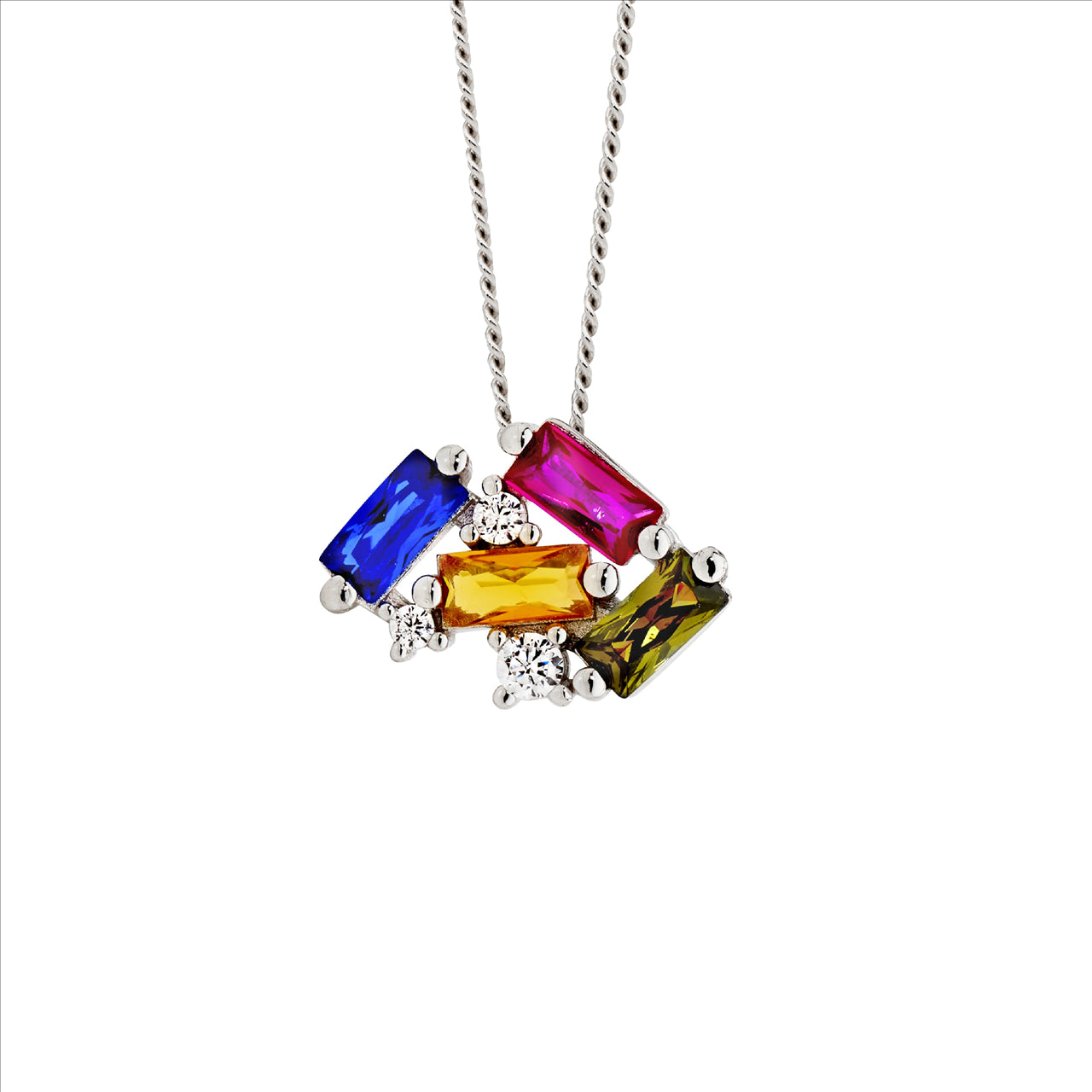 Ellani S/S, Staggered Multi Colour CZ, Pendant w/ Chain