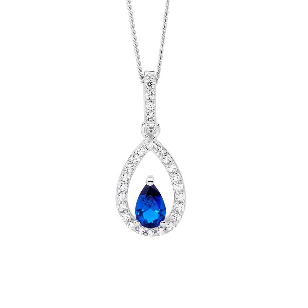 Blue Cubic Zirconia Princess Cut Pendant with Chain