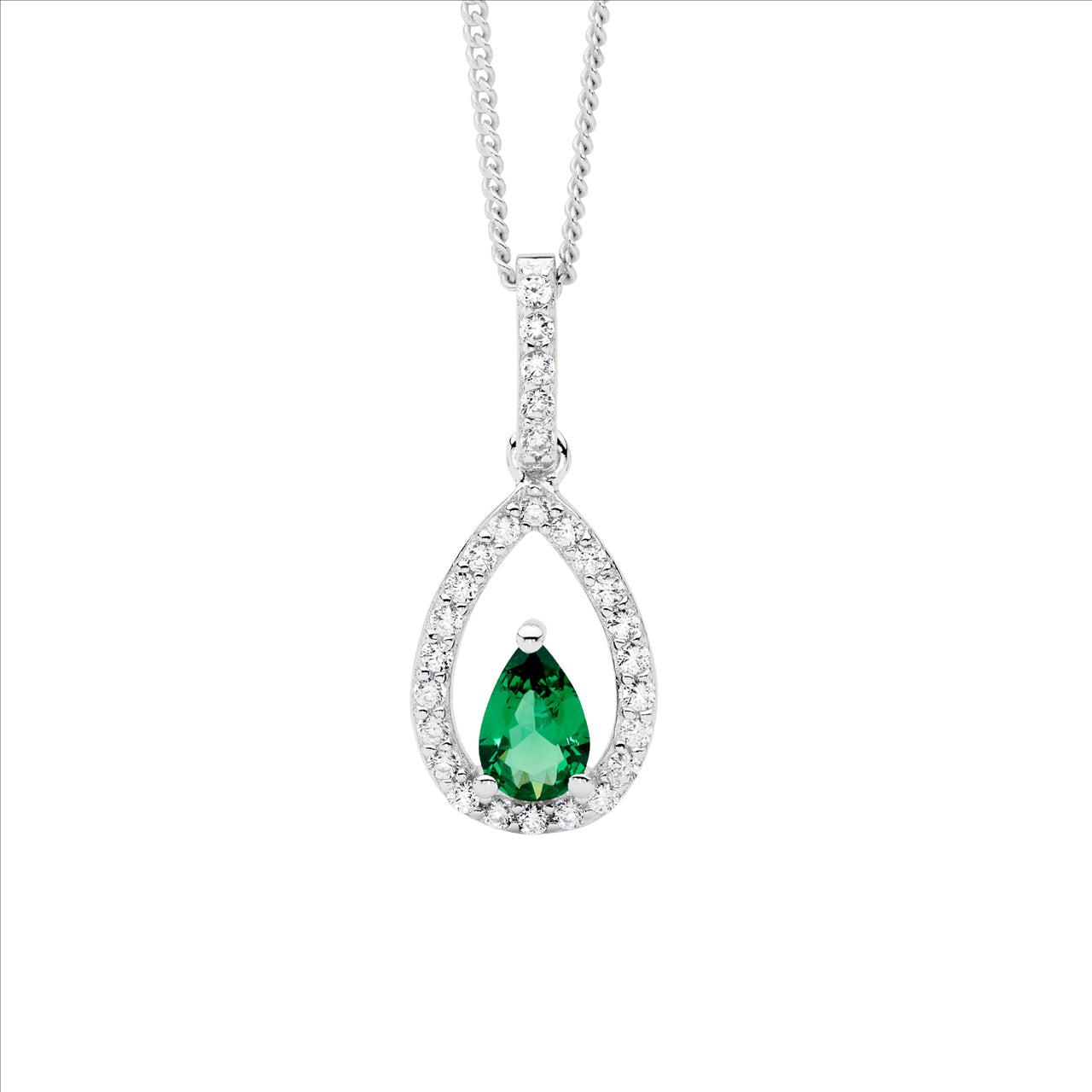 Green Cubic Zirconia Princess Cut Pendant with Chain